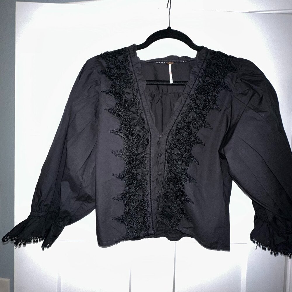 Free People Black Embroidered Top - Size M